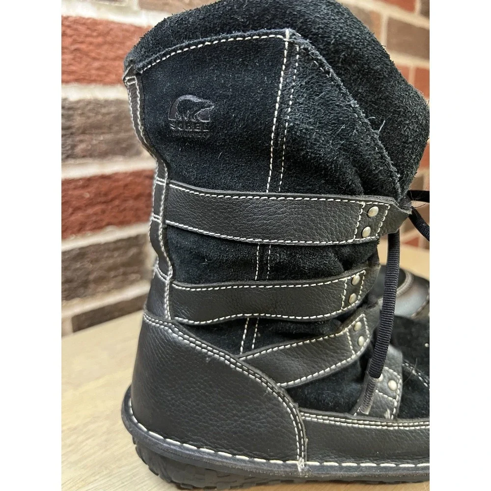 Sorel Kaya Waterproof Winter Snow Boots‎ Womens Size 6 Black Insulated Fur Trim